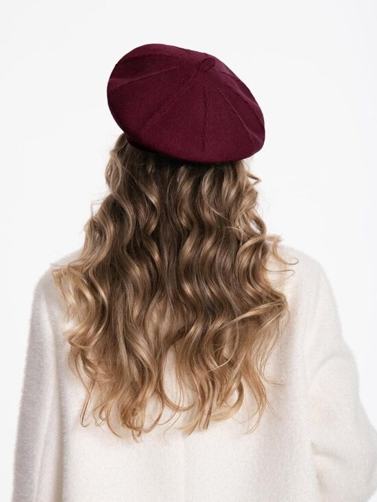 Women\'s French Style Double Layer Warm and Soft Knitted Beanie Hat Wine Red